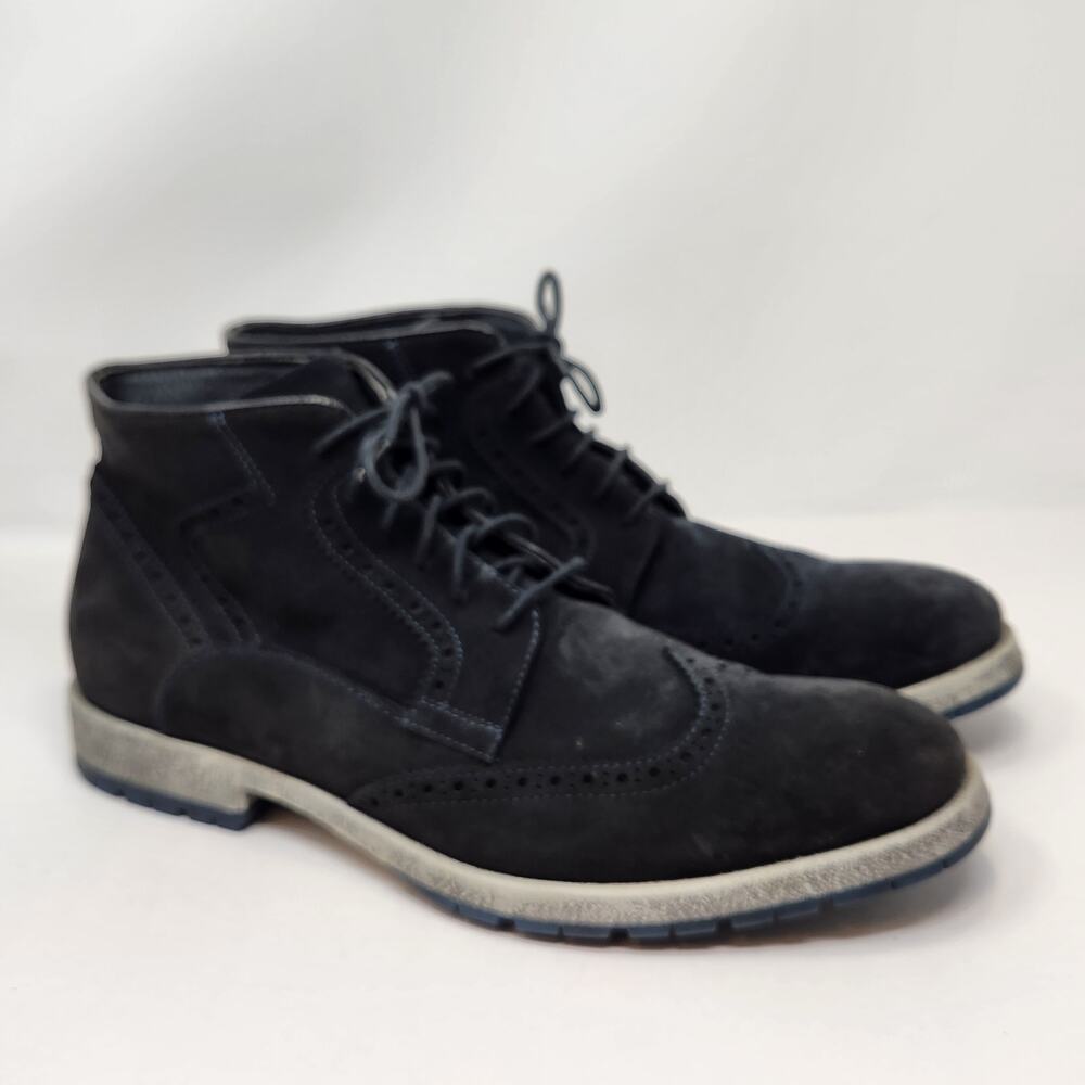 Navy Blue Suede Oxford Brogue Ankle Boots Men Size 45 US 11.5 Lace Up Italian
